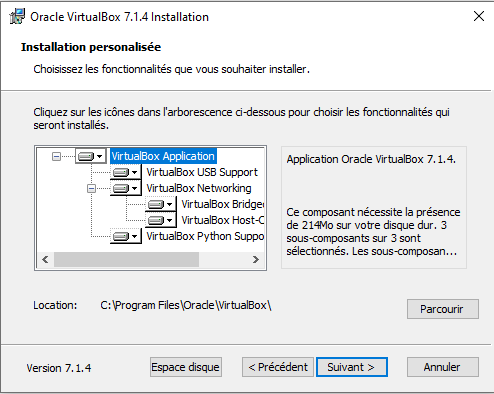 Lieu d'installation de VirtualBox